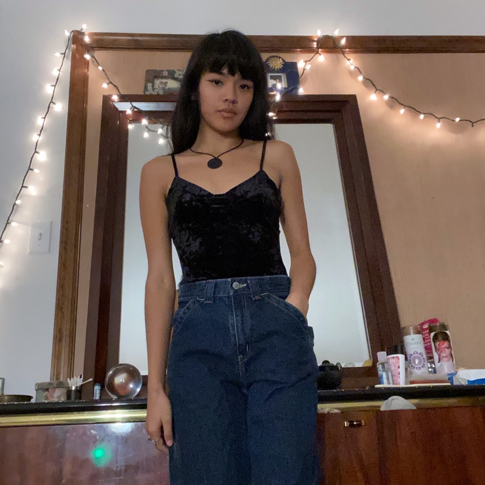 Black crushed velvet body suit forever 21
